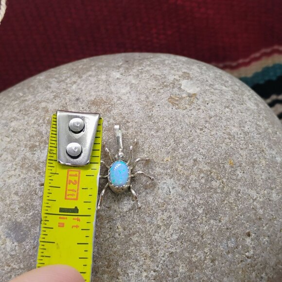 Native Made Sterling Silver Opal Spider Pendant Petite Small Size 3/4" Long - Picture 3 of 5